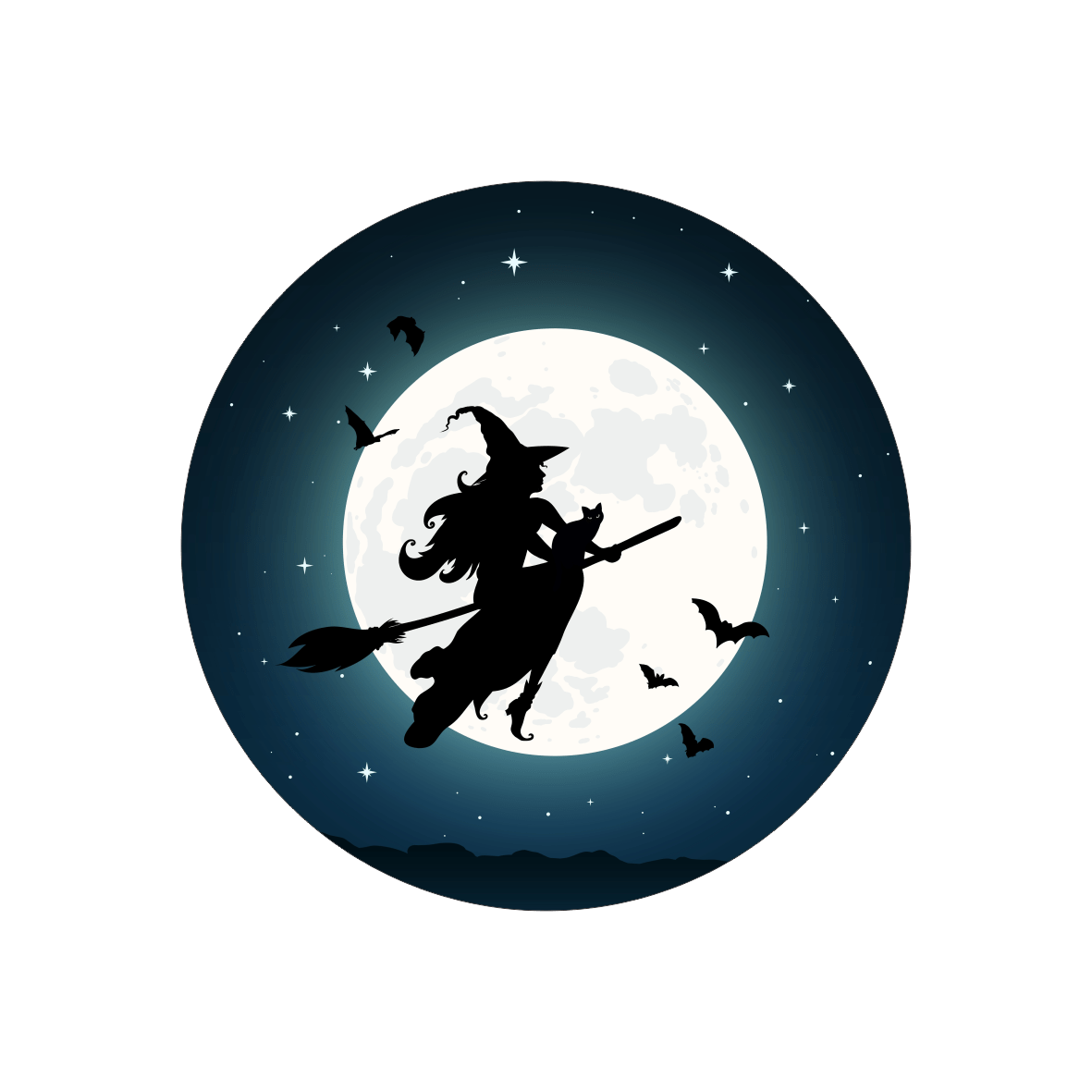 Painel Redondo Halloween Bruxa Lua - Adecore Tecidos