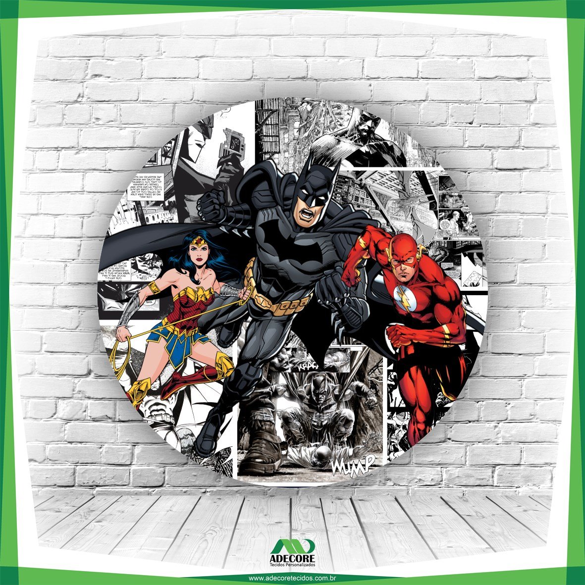 Painel Redondo Batman Flash Mulher Maravilha - Adecore Tecidos