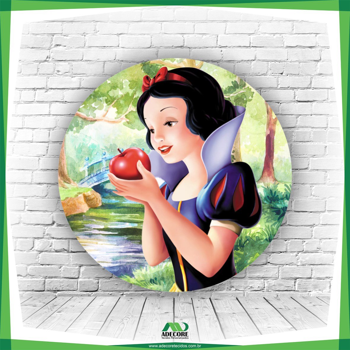 Painel Redondo Tecido Sublimado 1,5x1,5m Branca de Neve 3d