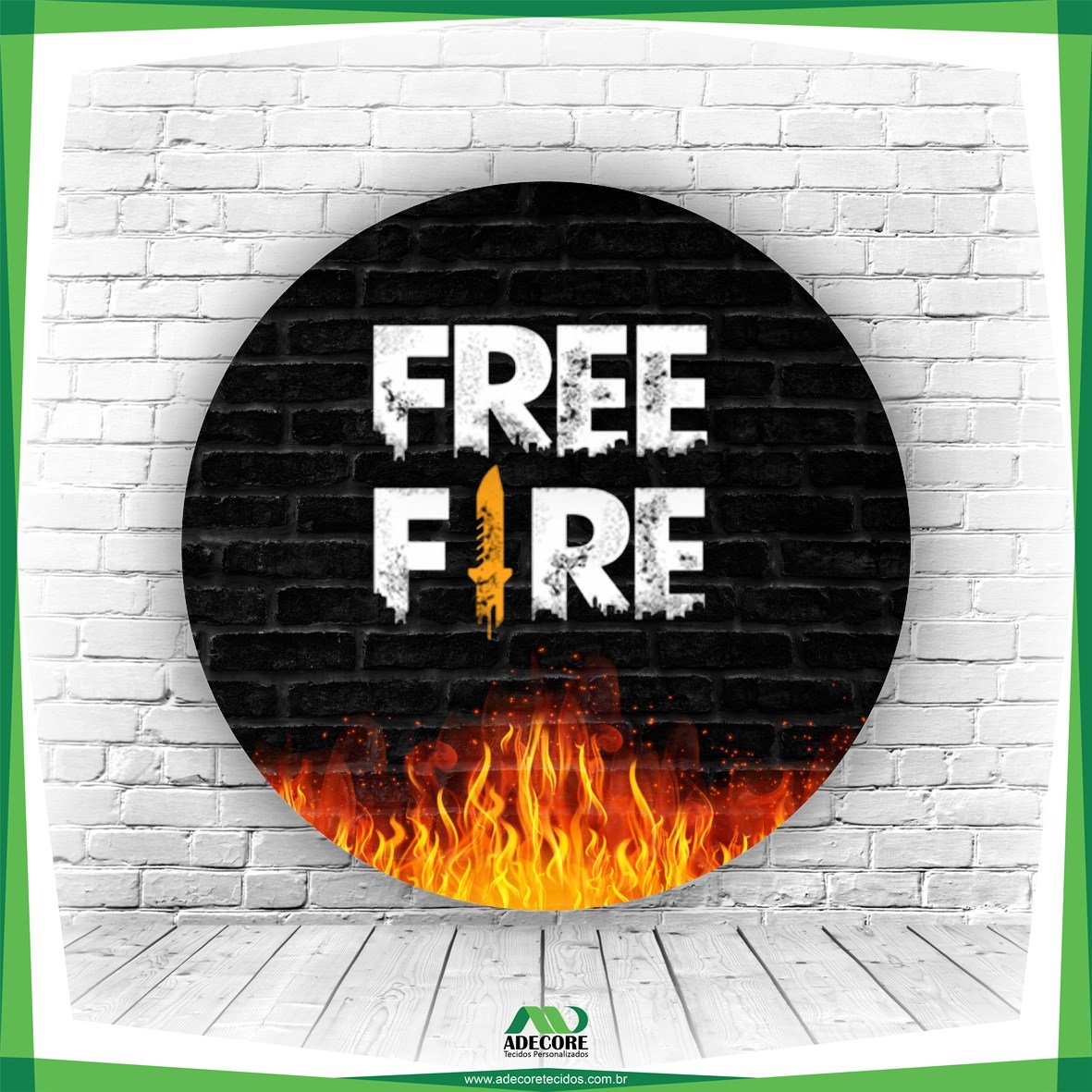 Painel Redondo Free Fire Fogo - Adecore Tecidos
