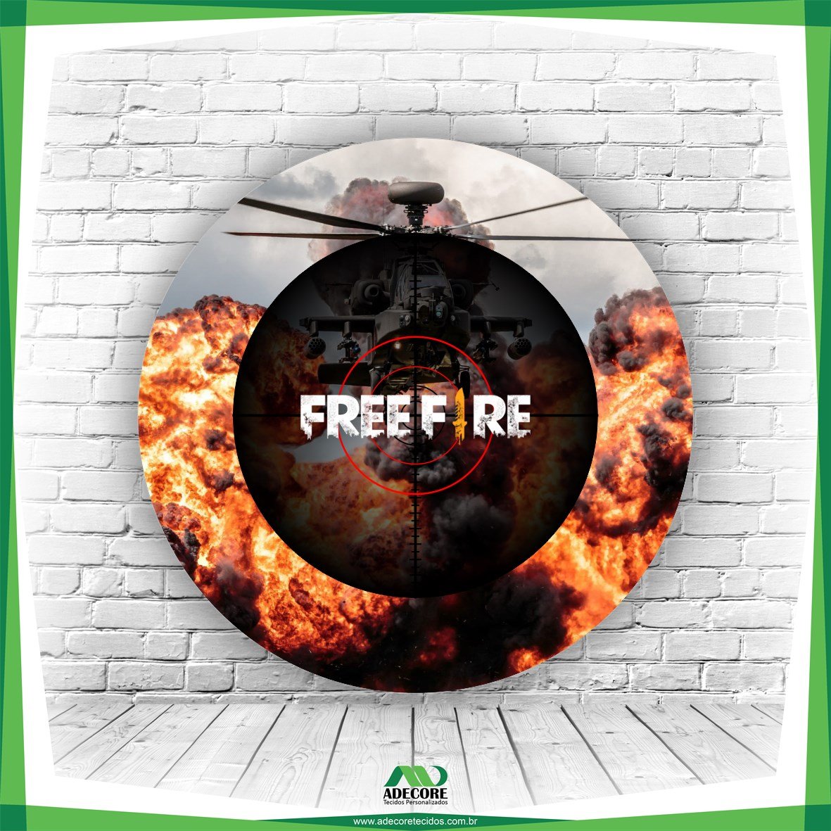 Painel Redondo Free Fire Fogo - Adecore Tecidos